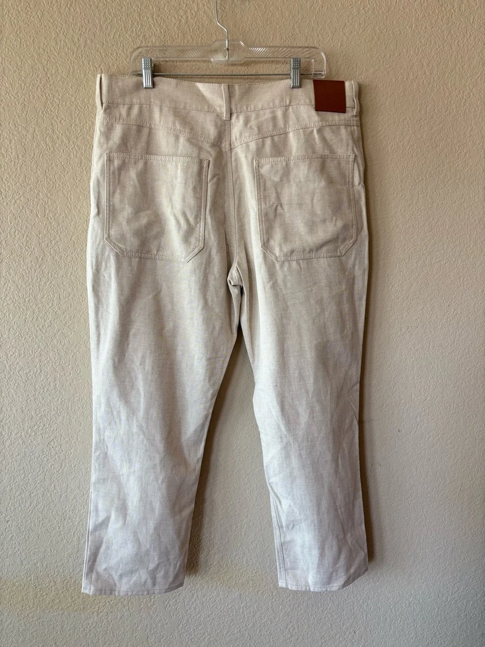 NWT Nanushka Jasper Linen Patch Pocket Cropped Jeans Beige Size 36